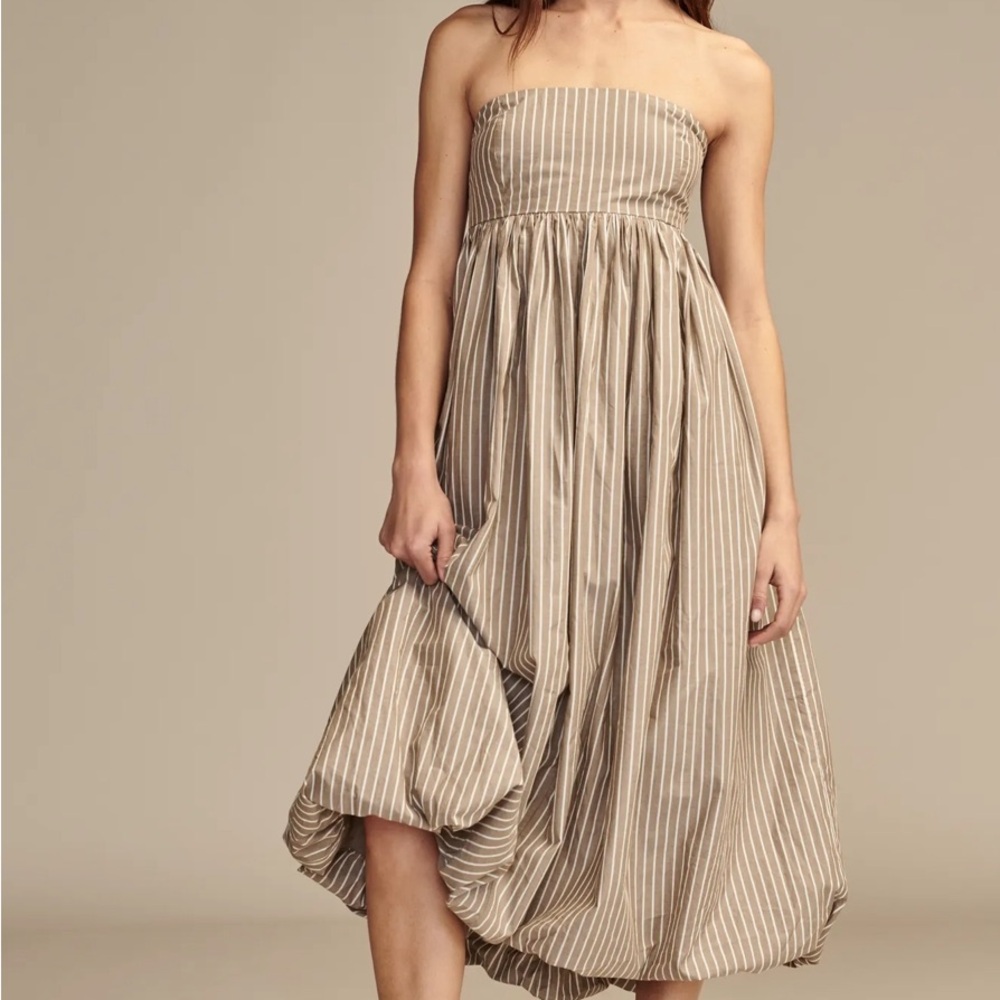NWT Lucky brand Brown/White Poplin Bubble Hem‎ Maxi Dress Size XL